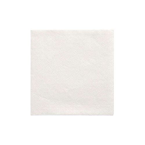 Jedna PAPSTAR ubrousek 1/4-skládání (24x24 cm, bílá, "DAILY Collection", 20 kusů) od PAPSTAR GmbH je uprostřed na bílém podkladu, nepoužitá s jemnou texturou a stále zabalená ve fólii pro čerstvost.
