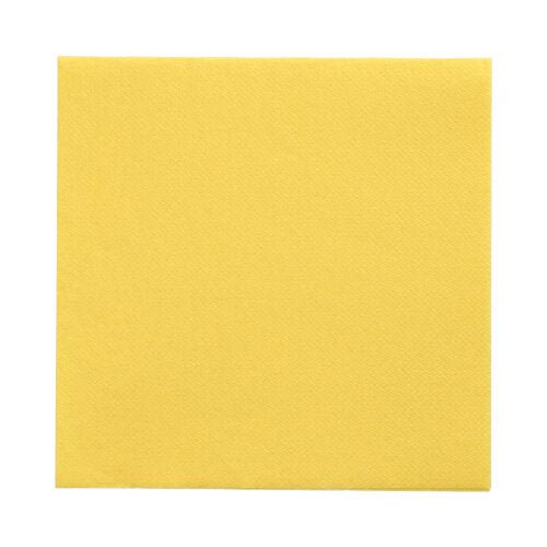 PAPSTAR 150 ubrousků „DAILY Collection“ 1/4-skládání ubrousek (32 x 32 cm) od PAPSTAR GmbH je prezentován naplocho a nerozložený, žlutý a čtvercový, na bílém pozadí s viditelnou povrchovou strukturou.