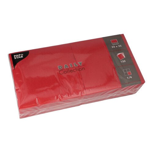 Balíček od PAPSTAR GmbH obsahuje 150 ubrousků „DAILY Collection“ ve formátu 32 x 32 cm s klasickým 1/4-skládáním.