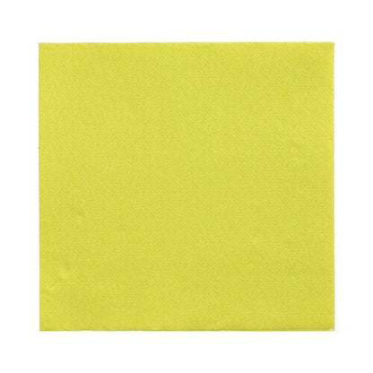 Na bílém pozadí je zobrazen PAPSTAR 150 ubrousků „DAILY Collection“ 1/4-skládání (32 cm x 32 cm) od PAPSTAR GmbH. Žlutý papírový ubrousek zaujme svou jednoduchou, jednoduchou strukturou.