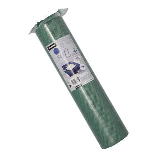 Navinutý Starpak běhoun na stůl (podobný látce, netkaná textilie „Soft Selection Plus“, 24 m x 40 cm) s podrobnou etiketou stojí vzpřímeně před bílým pozadím. Prémiový běhoun na stůl je ideální pro zvláštní příležitosti.