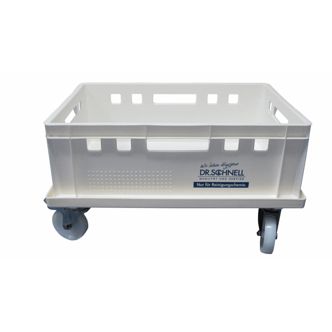 Nádoba Dr. Schnell s vaničkou na kanystr (1 l), bílá, od DR.SCHNELL GmbH & Co. KGaA, je ideální pro profesionální čištění a bezpečné uložení čisticích prostředků při přepravě úklidových pomůcek.