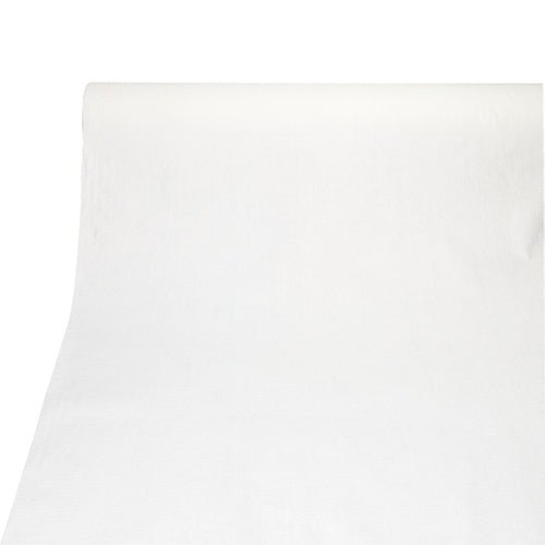 Ubrus společnosti PAPSTAR GmbH z kolekce ROYAL (PV-Tissue Mix, 20 m x 1,18 m) je rozvinutý na rovném povrchu, v popředí je vidět jeho látková, hladká struktura a rovné okraje.