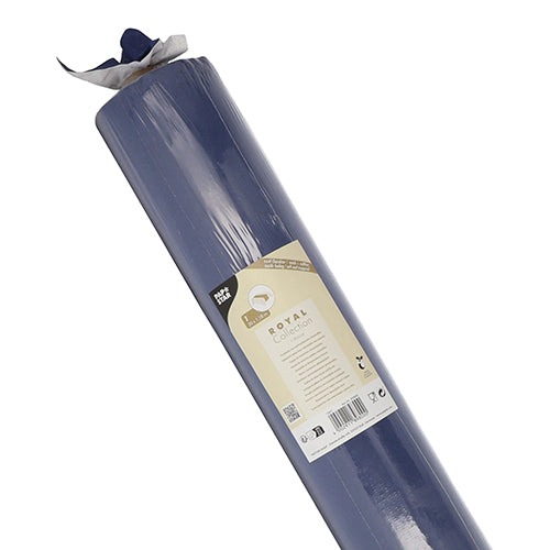 Eine Rolle PAPSTAR Tischdecke, stoffähnlich, PV-Tissue Mix aus der ROYAL Collection (20 m x 1,18 m) der PAPSTAR GmbH wird mit einem beigen Etikett mit Text und Symbolen auf weißem Hintergrund abgebildet. Hergestellt für Premium-Qualität.