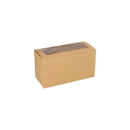 Krabice na 25 cupcaků PAPSTAR čtvercová (10 cm) z hnědého kartonu s PLA okénkem od PAPSTAR GmbH je biologicky rozložitelná a je zobrazena na bílém pozadí.