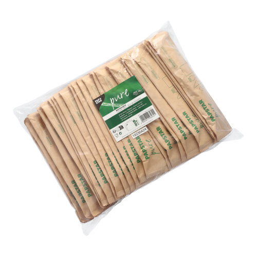 Die PAPSTAR 50 Bestecksets, Holz „pure“ mit Serviette im Papierbeutel der PAPSTAR GmbH sind einzeln verpackte umweltfreundliche Bestecksets aus Holz – ideal für nachhaltige Events und biologisch abbaubares Partyzubehör.