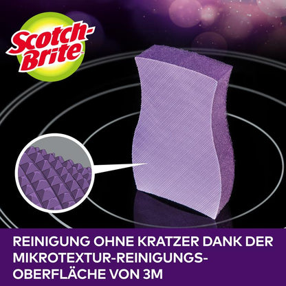 Detailní záběr čisticí houbičky na sklokeramiku Scotch-Brite™ od 3M Deutschland GmbH ukazuje mikrostrukturu povrchu pro nepoškrábající čištění sklokeramických varných desek. Balení obsahuje 1 kus.