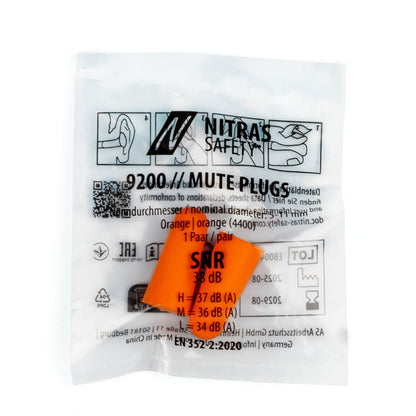 NITRAS MUTE PLUGS, špunty do uší, oranžové, EN 352-2, 250 párů / krabice PU | Balení (1 kus)