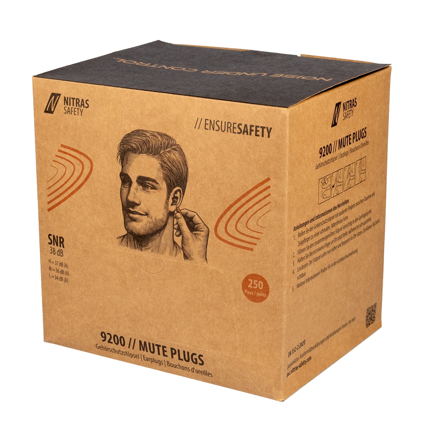 NITRAS MUTE PLUGS, špunty do uší, oranžové, EN 352-2, 250 párů / krabice PU | Balení (1 kus)