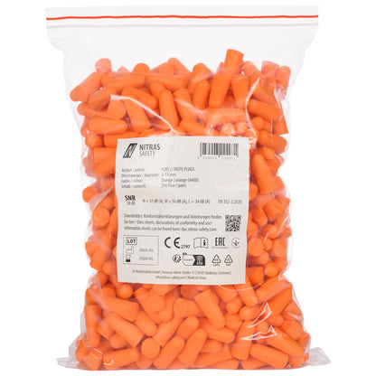 NITRAS MUTE PLUGS, špunty do uší, oranžové, EN 352-2, 250 párů / sáček PU | Balení (1 kus)