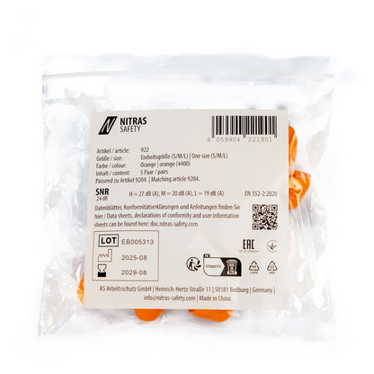 NITRAS špunty do uší, oranžové, EN 352, polybag 5 párů | Balení (1 kus)
