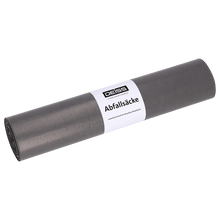 Zobrazená je role odpadkových pytlů EMIL DEISS KG (GmbH + Co.), DEISS 94020 - 550x650 mm Typ 60 šedá | Role (25 kusů), s bílou etiketou "odpadkové pytle" na jednobarevném světlém pozadí.