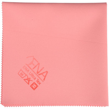 ENA Ultra Tex PU utěrka od Abena Re-Seller GmbH je čtvercová, růžová čisticí utěrka (38x37 cm) se zubatými okraji pro čištění bez šmouh a s vytištěným logem značky a symboly péče v rohu.
