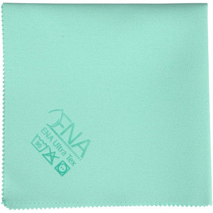 ENA Ultra Tex PU utěrka od Abena Re-Seller GmbH je světle zelená mikrofázová čisticí utěrka o rozměrech 38x37 cm se zubatými okraji, vytištěnými symboly péče a "ENA Ultra Tex" v rohu - ideální pro čištění bez šmouh.