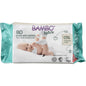 Abena Re-Seller GmbH Bambo Nature vlhčené ubrousky s lepicím uzávěrem, 15x20 cm, balení (80 kusů), jsou veganské, dermatologicky testované, bez parfémů a barviv - ideální pro citlivou dětskou pokožku. Balení s usmívajícím se miminkem.