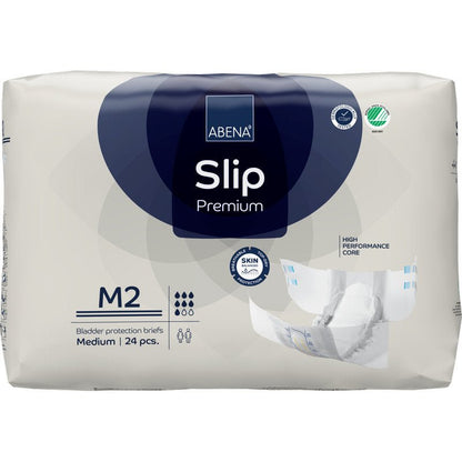 Balení 24 kusů ABENA Slip Premium od Abena Re-Seller GmbH, velikost M2 medium, nabízí kožní přívětivou a vysoce výkonnou inkontinenční ochranu pro pohodlí a bezpečnost.