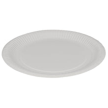 Papírový talíř, plochý ø 23 cm v bílé barvě od Abena Re-Seller GmbH (balení po 50 kusech), je zobrazen na bílém pozadí - ekologický a ideální pro každou příležitost.