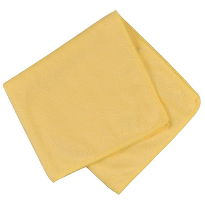 Čistě složená žlutá mikrovláknová utěrka ENA Standard (40x40 cm) od Abena Re-Seller GmbH, s hladkými okraji a jemnou texturou, na bílém pozadí.