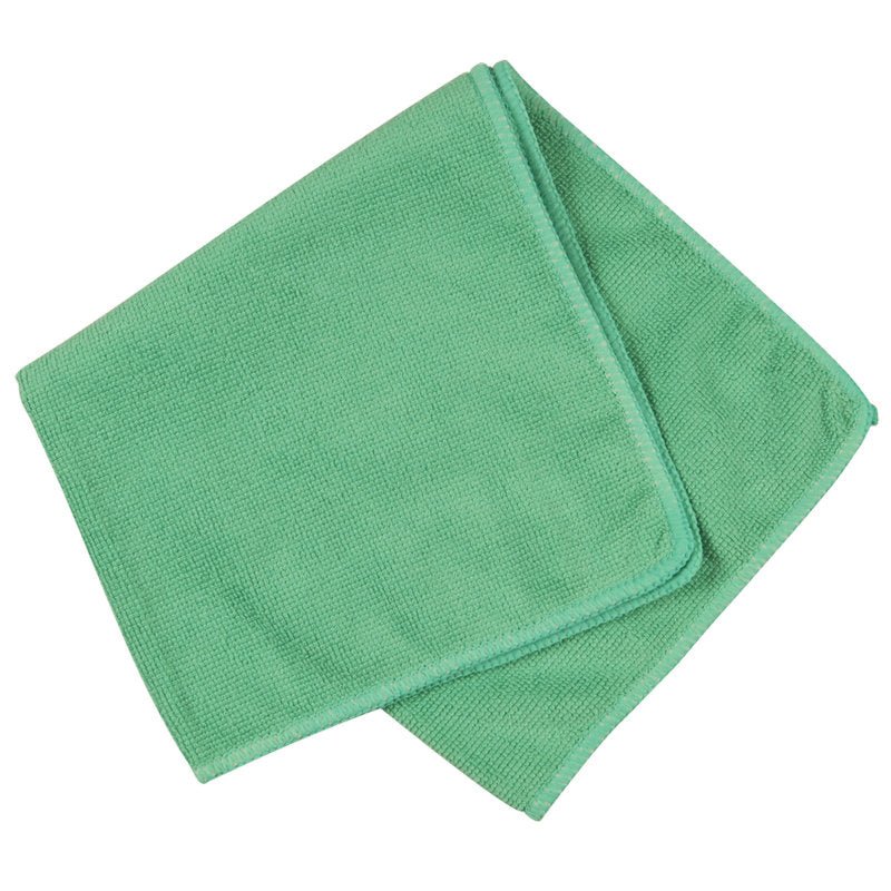 Světlé zelené mikrovláknové utěrka ENA Standard (40x40 cm) od Abena Re-Seller GmbH s čistě prošitými okraji je prezentována na bílém pozadí.