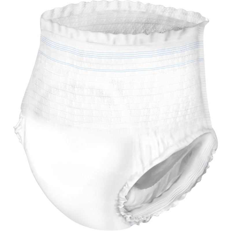ABENA Pants XS1, Premium | Balení (24 kusů) od Abena Re-Seller GmbH je jednorázová kalhotka pro dospělé s elastickým pasem a světle modrými liniemi, vyvinutá pro optimální péči o inkontinenci. Zobrazeno na jednobarevném pozadí.