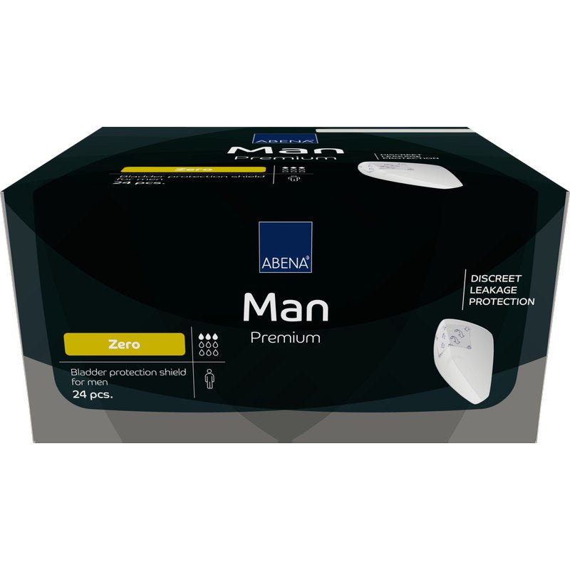 ABENA Man Zero, Premium | Balení (24 kusů) od Abena Re-Seller GmbH nabízí diskrétní ochranu se sací silou "Zero". Elegantní černé balení obsahuje 24 kusů pro spolehlivou, nenápadnou ochranu při lehké inkontinenci.