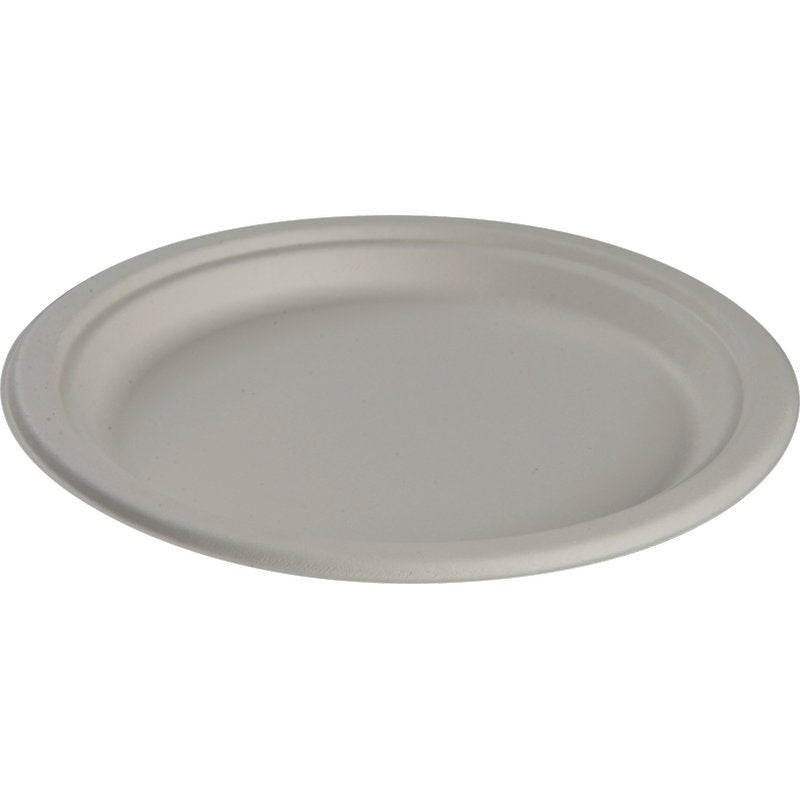 Jednoduchý, kulatý talíř, Bagasse, Bílý od Abena Re-Seller GmbH je zobrazen na bílém pozadí. Tento biologicky odbouratelný jednorázový talíř z kompostovatelného materiálu je ekologickou volbou pro každou příležitost.