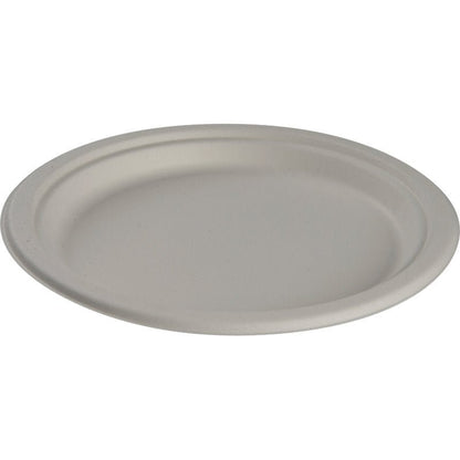 Jednoduchý, kulatý talíř, Bagasse, Bílý od Abena Re-Seller GmbH je zobrazen na bílém pozadí. Tento biologicky odbouratelný jednorázový talíř z kompostovatelného materiálu je ekologickou volbou pro každou příležitost.