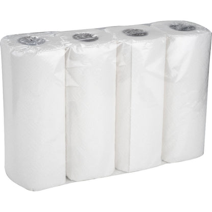 Karton společnosti Abena Re-Seller GmbH obsahuje 8 balení kuchyňských rolí, každé se čtyřmi 2vrstvými bílými rolemi (26 cm x 14 m), savé a balené v průhledné fólii.