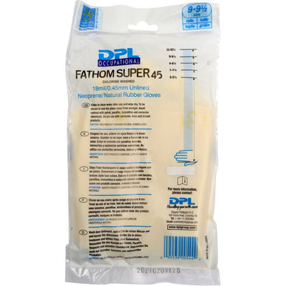 Uzavřený balíček Abena Re-Seller GmbH rukavic pro domácnost Latex, žluté, neoprenové, velikost 9-9,5, s údaji o produktu, návodem k použití a informacemi o firmě na přední straně.