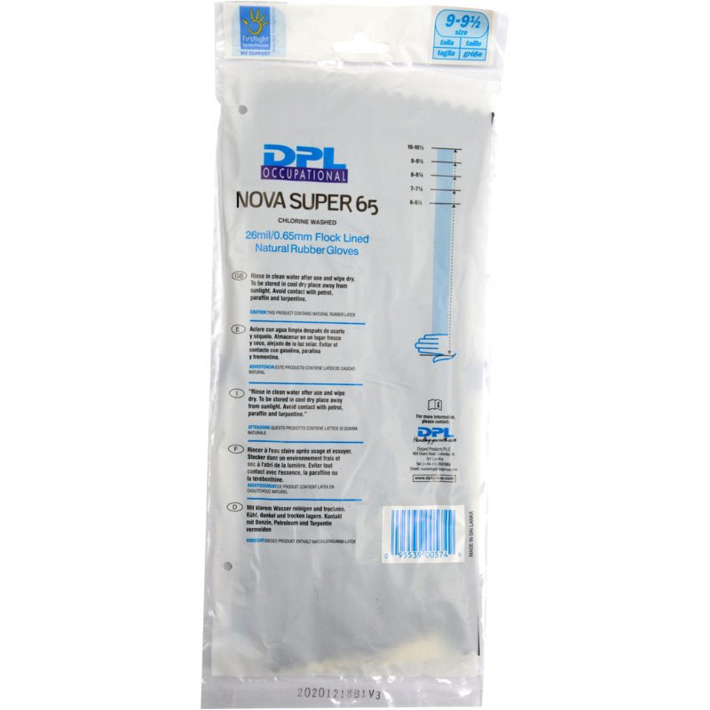 Průhledný plastový obal s nápisem "Domácí rukavice Latex, černé" od Abena Re-Seller GmbH nese na přední straně informace o produktu, údaje o velikosti a čárový kód.