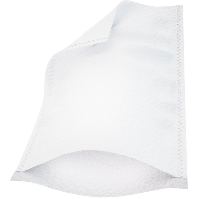 Jeden bílý mycí rukavice Molton Ultra Sonic (16x23 cm) od Abena Re-Seller GmbH, zobrazený na bílém pozadí. Jednorázová rukavice má mírně zakřivené okraje a viditelné hrany. Balení obsahuje 50 kusů.