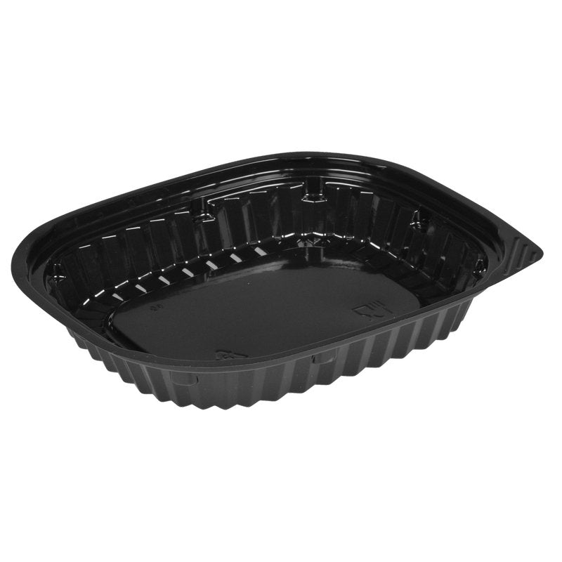 Abena Re-Seller GmbH Sushi-Box Schwarz je černá, obdélníková krabice s rýhovanými stranami, ideální pro stylovou prezentaci nebo skladování sushi, zobrazená prázdná na bílém pozadí.