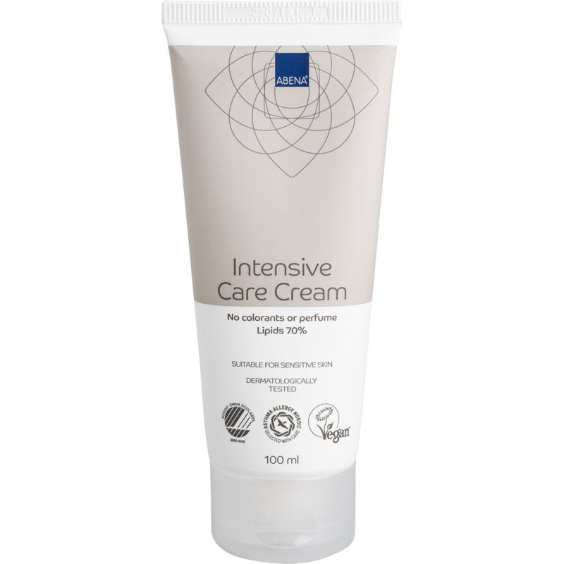 Balení 12 x 100 ml Abena Re-Seller GmbH mastný krém, veganský a dermatologicky testovaný, obsahuje 70% lipidů, neobsahuje barviva ani parfémy - ideální pro citlivou, suchou nebo popraskanou pokožku.