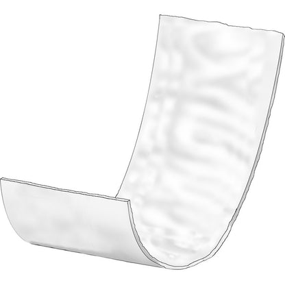 Jednotlivý, zakřivený, poloprůhledný bílý list - jako flexibilní plast nebo papír - je zobrazen na jednobarevném pozadí. Ideální pro péči o inkontinenci s vysokou savostí: ABENA Let Super Airlaid, balení (100 kusů) od Abena Re-Seller GmbH.