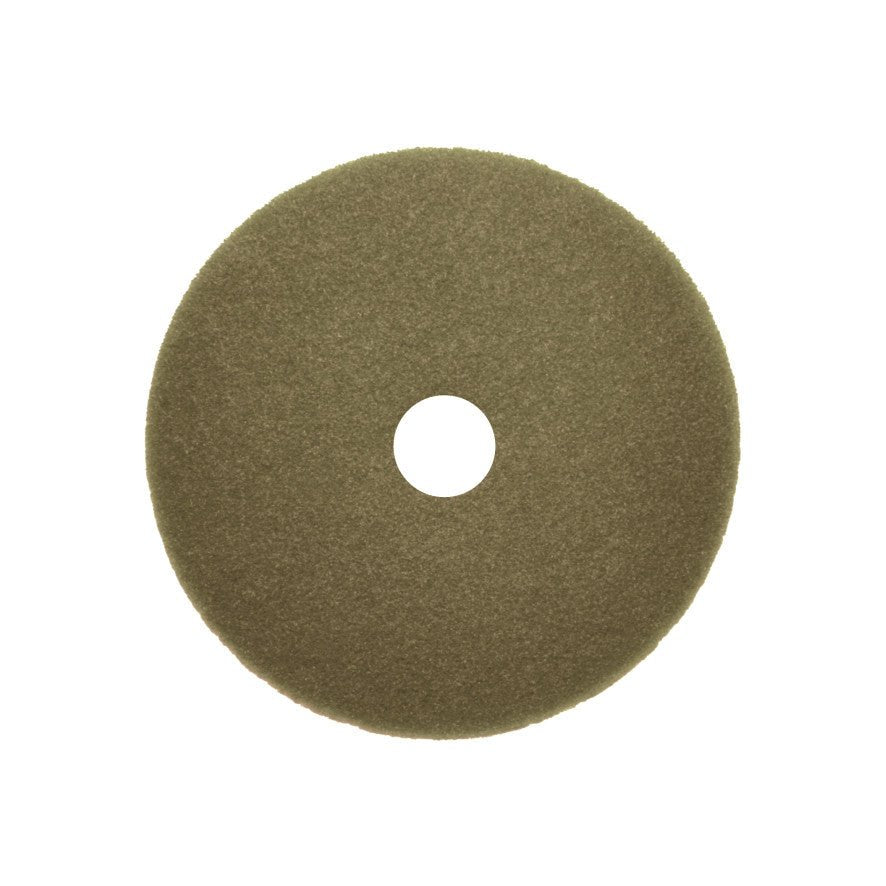 Olivově zelený Arcora International GmbH Sunshine Goal No5 podlahový lešticí polštář (karton, 10 kusů) s centrálním otvorem, zobrazený na bílém pozadí.