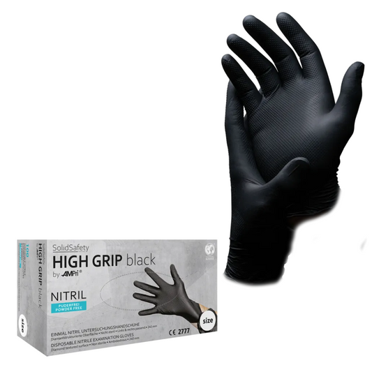 Ampri SolidSafety High Grip Black Nitril Chemical Protection Rukavice Black S - XXL