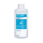 Eine klare 500 ml Flasche Dr. Schumacher Aseptoman® parfümfrei Händedesinfektion der Dr. Schumacher GmbH, ein alkoholisches, parfümfreies Händedesinfektionsmittel für die hygienische Händedesinfektion, mit blau-weißem Etikett.
