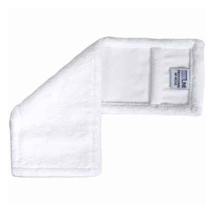 Arcora Professional Mf povlak od Arcora International GmbH, bílý L-tvarovaný froté povlak pro údržbové čištění, je zobrazen na bílém pozadí. Jeho našitý štítek s modrým nápisem „PROFESSIONAL LINE“ zdůrazňuje jeho kvalitu.