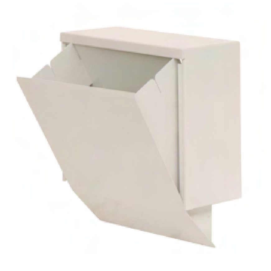 Koš na hygienický odpad Novocal SLIDE z bílého, práškově lakovaného kovu má sklopnou přední desku pro hygienickou likvidaci odpadu a organizované skladování.