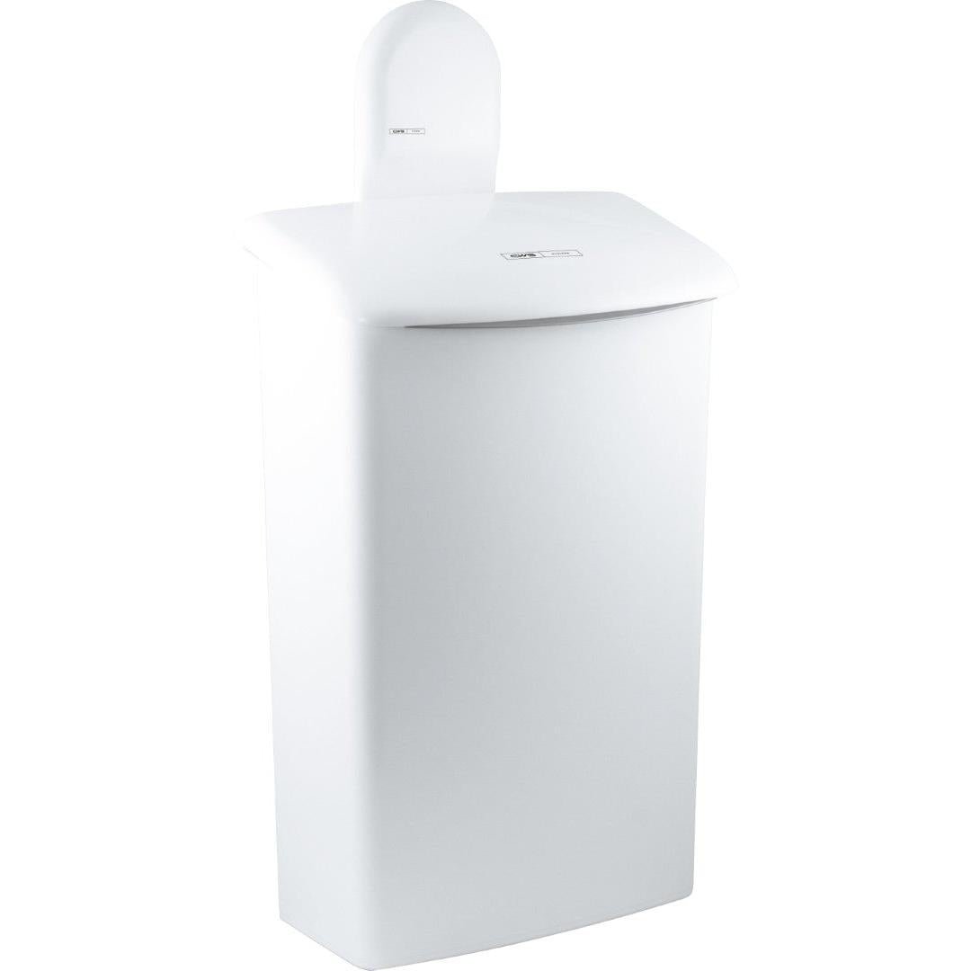 Nástěnný držák CWS ParadiseLine pro hygienickou krabici 575000 je bílý, obdélníkový nástěnný odpadkový koš pro vnitřní použití s klenutým víkem a hladkým povrchem, který byl navržen společností CWS pro bezpečnou montáž.