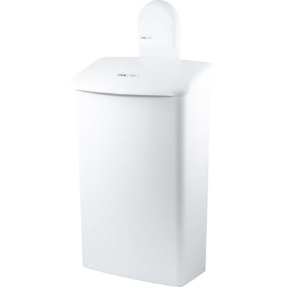 Nástěnný držák CWS ParadiseLine pro hygienickou krabici 575000 je bílý, obdélníkový odpadkový koš do koupelny s klenutým víkem, malým čelním štítkem a moderním nástěnným designem.