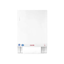 Přední panel CWS pro zásobník na látkové ručníky Dry Slim je bílý, nástěnný kryt s jednoduchým designem a modro/červenými symboly, který je ideální pro aktualizaci vašeho CWS Dry Slim zásobníku na látkové ručníky.