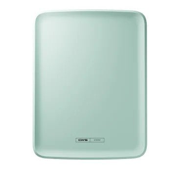 Obdélníkový, světle zelený přední panel CWS PureLine pro dávkovač Paperroll NT Hybrid se zaoblenými hranami má uprostřed dole malý černobílý štítek s nápisem "DMS kitchen", který se odlišuje od jednoduchého bílého pozadí.