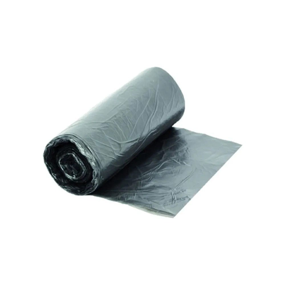 Částečně rozvinutý CWS polyetylenový sáček šedé barvy od CWS leží na bílém pozadí, které zdůrazňuje texturu a odolný polyetylenový materiál sáčku.