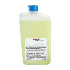 Průhledná plastová nádoba s modrým víkem obsahuje CWS Cleanseat Power Disinfectant Liquid (1 kus). Bílá etiketa je opatřena textem a logem CWS a zajišťuje hygienickou čistotu.