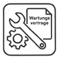 Symbol černobílé barvy s klíčem, ozubeným kolem a dokumentem s nápisem "Wartungsverträge" symbolizuje TASKI Ultimaxx 2900 Full Service Gel Wartungsvertrag od Diversey Německo, který zahrnuje opravy, náhradní díly a gelové baterie (1 kus).