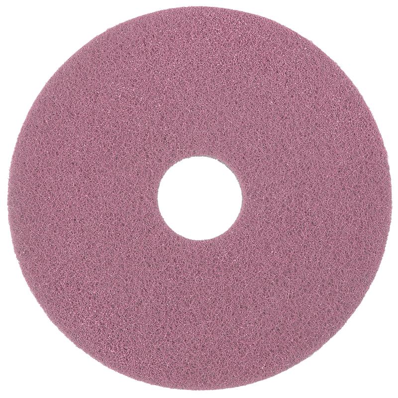 Diversey Twister Pad Pink pro vinylové podlahy od Diversey Deutschland GmbH & Co. OHG je kulaté, růžové podložky s centrálním otvorem a strukturovaným povrchem, ideální pro hloubkové čištění vinylových podlah, zobrazené na bílém pozadí.
