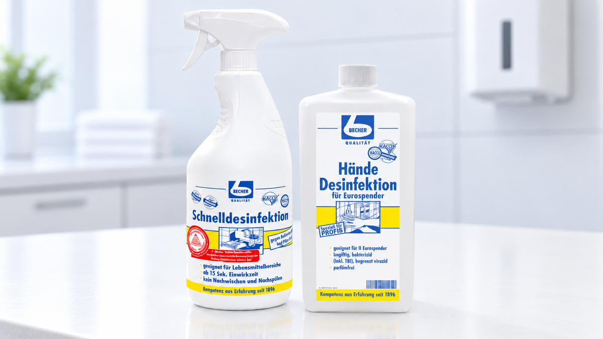 Dr. Becher Schnelldesinfektion und Hände Desinfektion in einem Waschraum