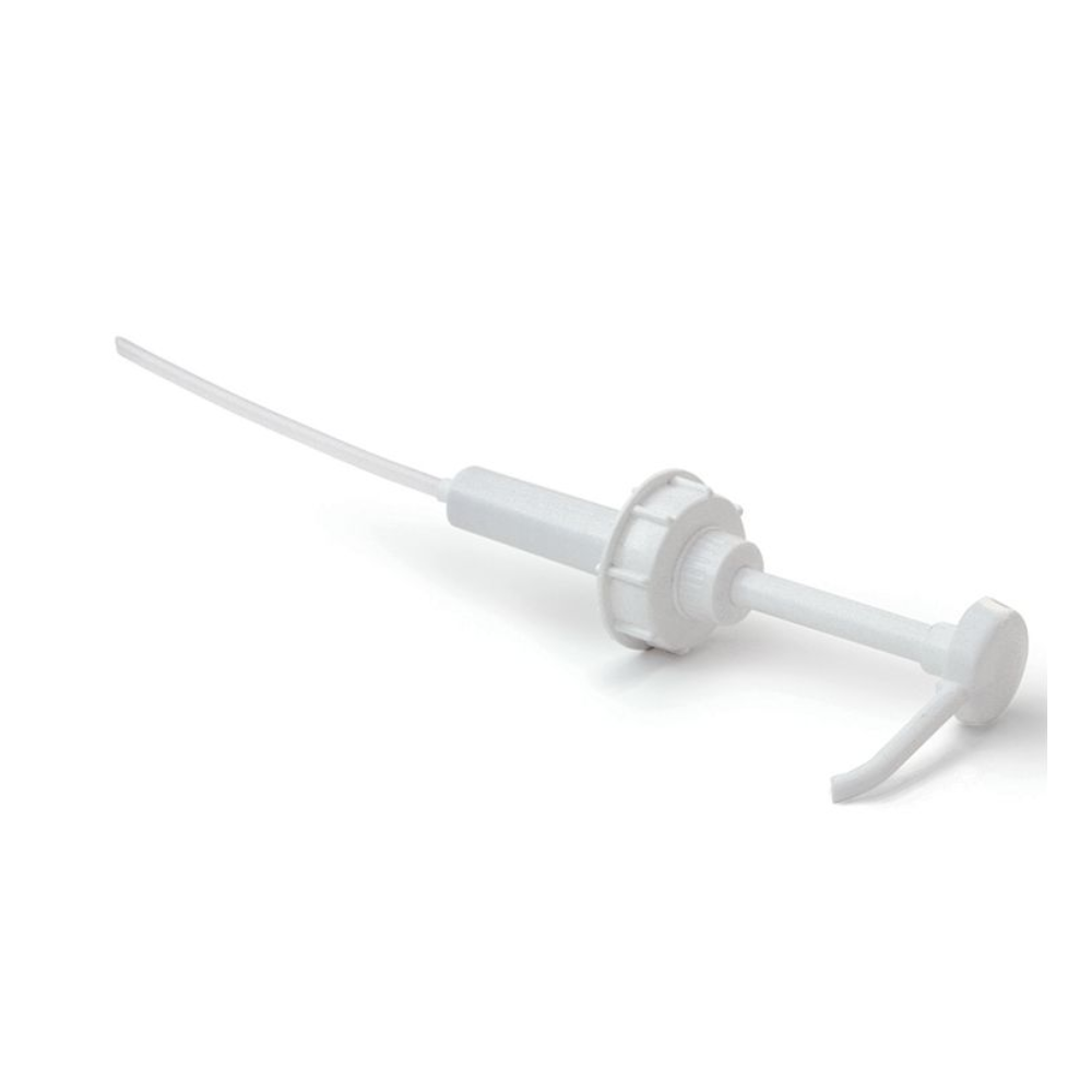 Dávkovací pumpa Dr. Schumacher je bílá plastová pumpa s dlouhou tryskou a šroubovacím uzávěrem, která byla speciálně vyvinuta pro dávkování 30 ml tekutin z 2-, 5- nebo 10-litrových nádob a je proto ideální pro dezinfekční produkty.