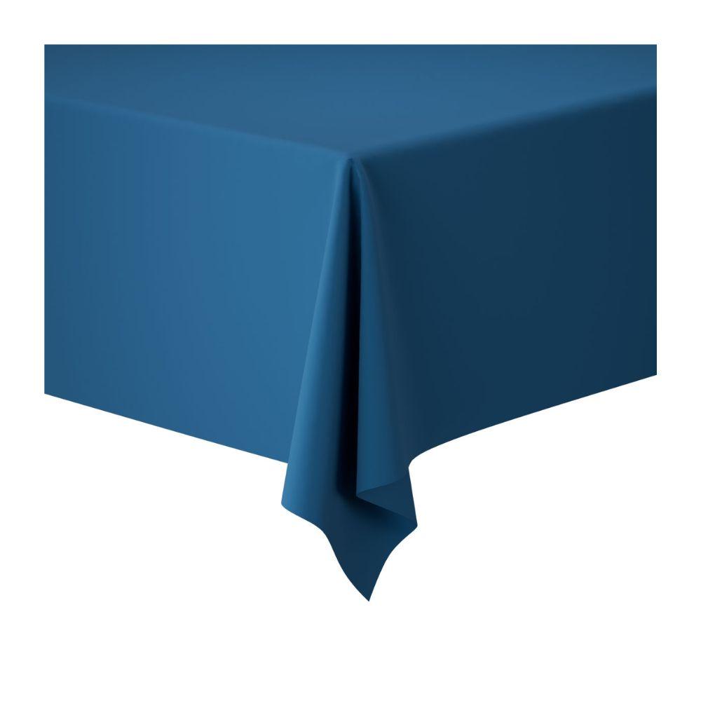 Ein rechteckiger Tisch, drapiert mit einer Duni Dunicel-Tischdeckenrollen 1,18 m x 10 m Tischdecke der Duni GmbH in einfarbigem Blaugrün, ausgestellt aus einem Eckwinkel auf weißem Hintergrund – ideal für Hochzeiten, Bankette und Firmenveranstaltungen.